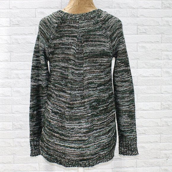 DEREK HEART Sweater Knit Marled Green Black Variegated Pullover Pleated M - Picture 4 of 12